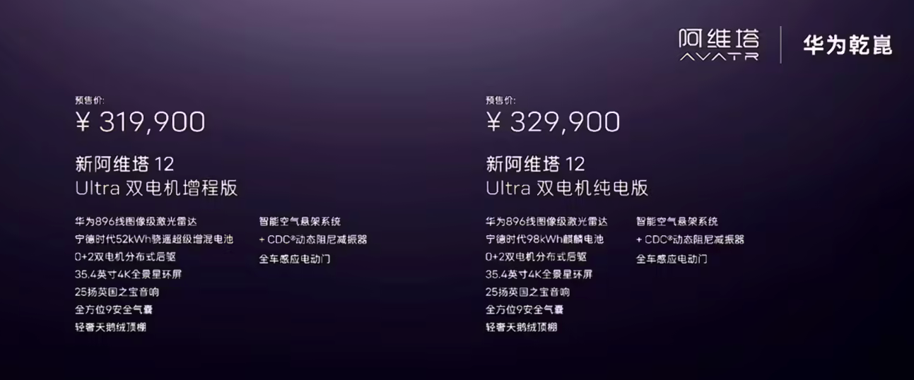 新阿维塔12正式开启预售 29.99万元起 4月8日上市